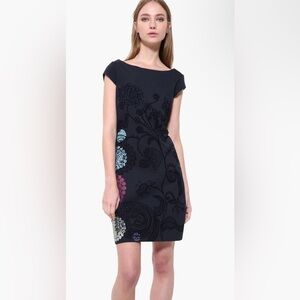 NWT Desigual Crhystel Dress Art to Wear Embroidered Floral Velvet Burnout Design